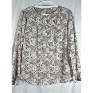 Loft Womens XS Semi Sheer Long Sleeve Peasant Top Grey and Pink Polyester